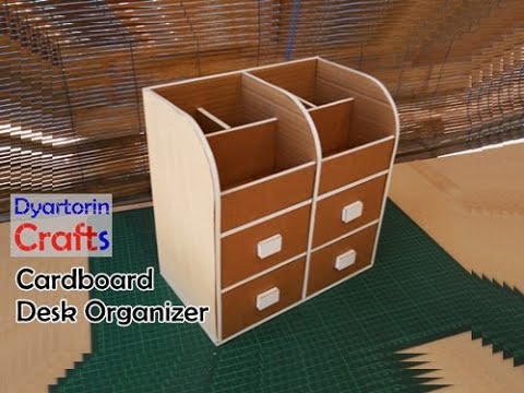 Diy cardboard desk organizer - YouTube
