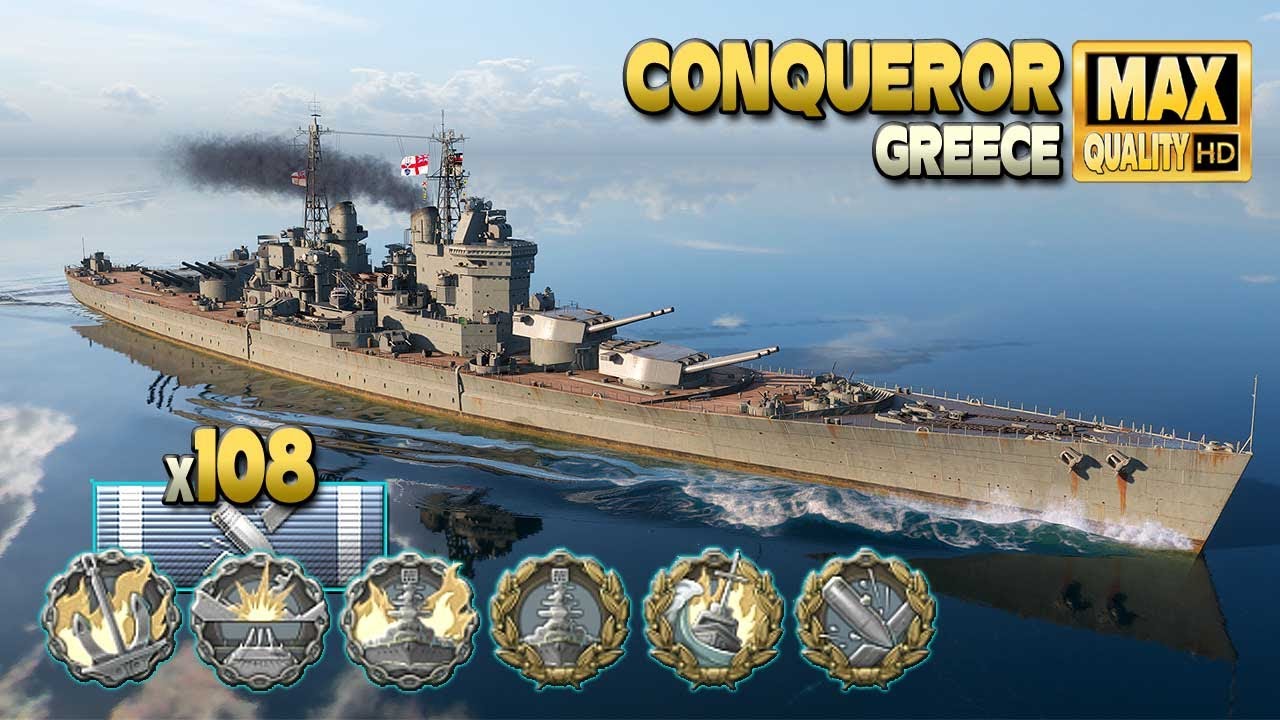 Battleship Conqueror fighting on map Greece - World of