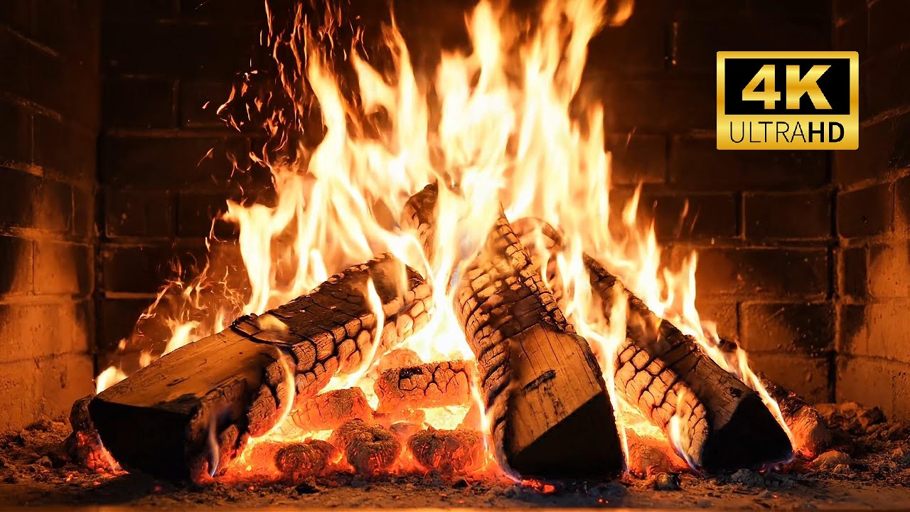 Relaxing Piano Music Fireplace ~ Night Piano Ambience | 4K Cozy Fireplace