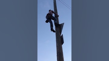 Trainee Loses His Footing and Slips Halfway Down Electric Pole - 1443594
