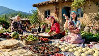 Village Life in IRAN | Baking Bread & Cooking Stuffed Eggplants with Minced Meat and Onions