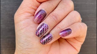 A glittery plum Color Street mixed mani with a twist