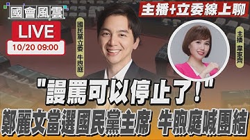 【LIVE主播+立委線上聊】「謾罵可以停止了！」 鄭麗文當選國民黨主席 牛煦庭喊團結