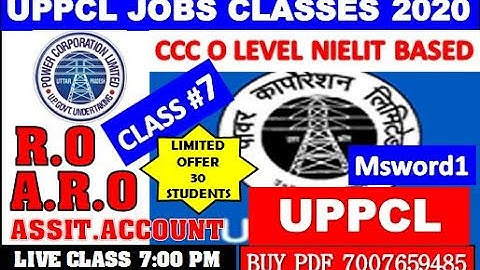 UPPCL RO/ARO/ASSISTANT ACCOUNTANT CLASS #7 (CCC-O LEVEL BASED)M S WORD 1