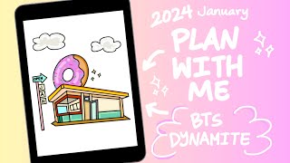 PLAN WITH ME JANUARY 2024 DIGITAL BULLET JOURNAL SETUP 🍩✨ | BTS DYNAMITE KPOP JOURNAL