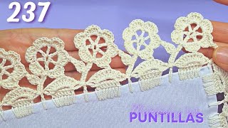 ¡Llegó la primavera! Aprende esta puntilla de flores a crochet🌼🌻 #237