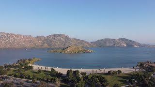 Full Aerial View of a Man Made Lake, Lake Perris California in 4K Update
