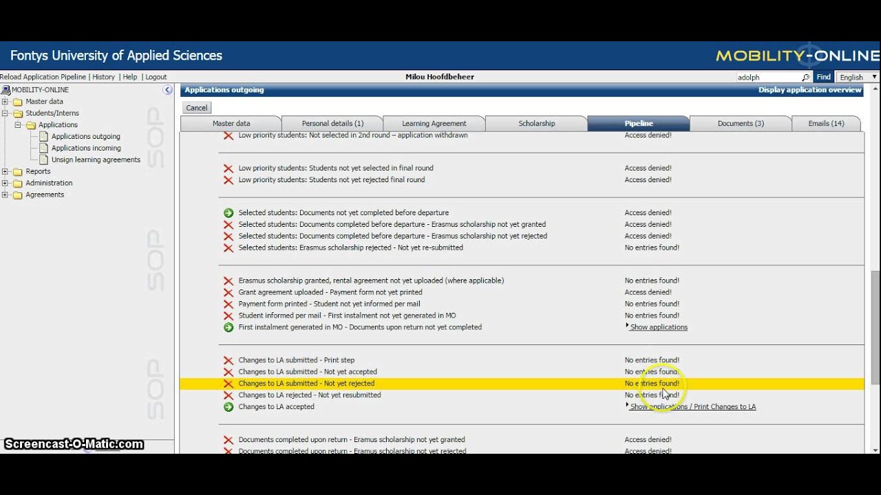 Fontys Staff tutorial making changes in a Learning Agreement in Mobility Online