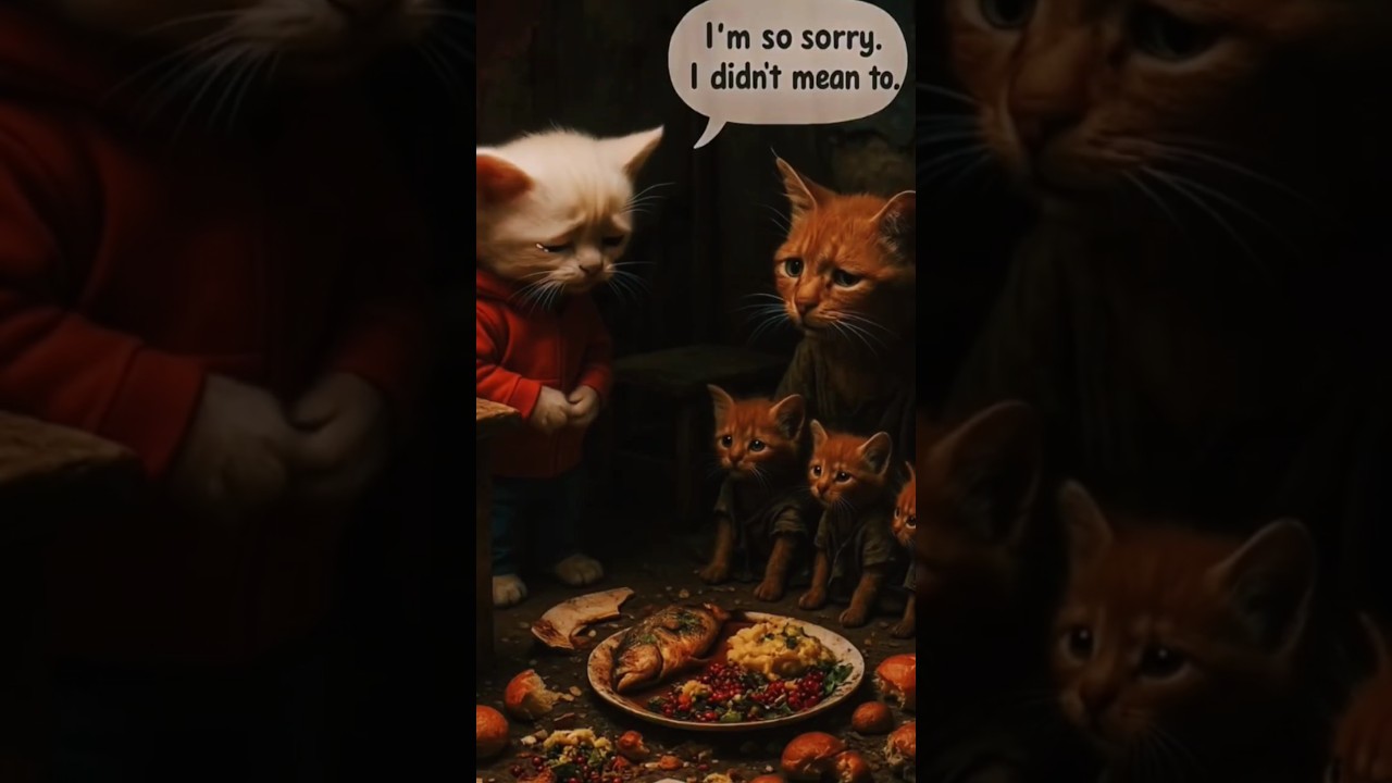 The poor cats save some extra food🥺#ai #cats #sadstory #cat #catshorts #catvideos #catlovers #shorts