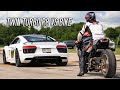 200MPH RACE! Twin Turbo R8 VS stretched bike!