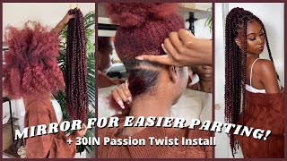 MUST HAVE MIRROR FOR PARTING! Easy Install 30 inch passion twist from amazon (no rubberbands)