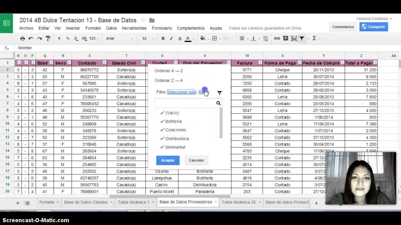 Base de datos en Google Drive (Filtros y Tabla Dinámica) YouTube