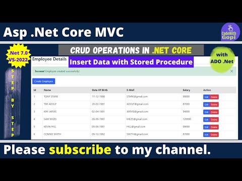 CRUD Operations Using ASP.NET Core And ADO.NET | Insert data with SQL Stored Procedure | .Net 7.0