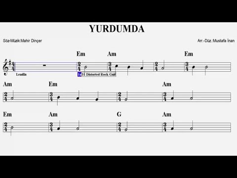 YURDUMDA-(Tohumlar Fidana)--Em-(Play Along)-:Guitar,Keyboard,Violin,Flute,Melodica,Ukulele,Recorder.