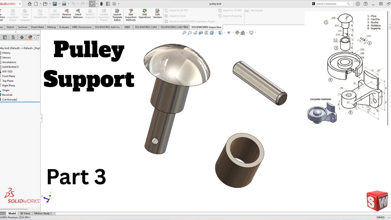 Pulley Support Part 3 SolidWorks Tutorial! SolidWorks - YouTube