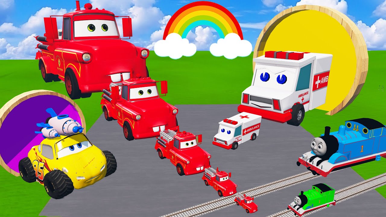Big & Small: Rescue Squad Mater vs Slide Colors with Trains vs Portal ...
