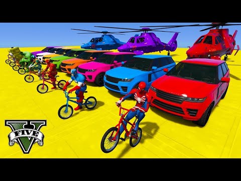 Spiderman Bridge Stunt Racing Challenge with Superheroes- Captain America, Batman, Black Adam, Thor - Spiderman Bridge Stunt Racing Challenge with Superheroes- Captain America, Batman, Black Adam, Thor