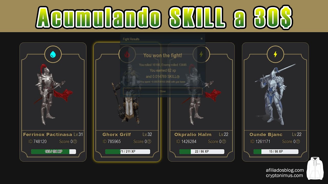 Cryptoblades seguimos acumulando SKILL a 30 dólares. Partidas de 120 y 160 de stamina