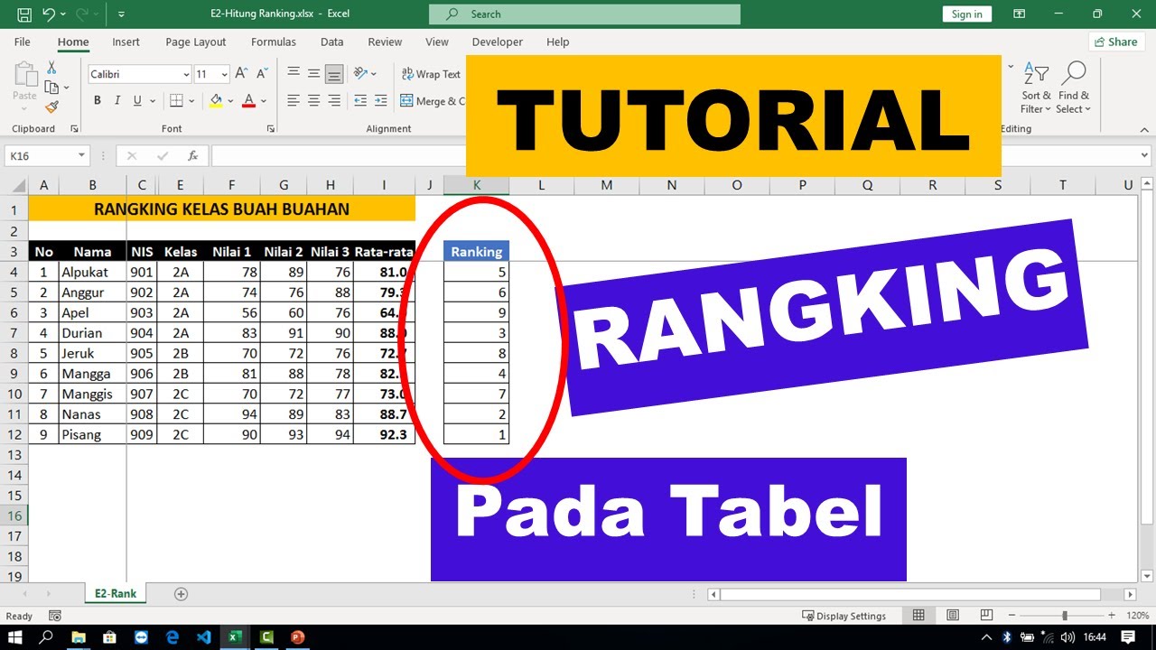 Menggunakan rumus ranking di excel - YouTube