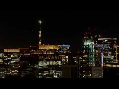 Red lights on Tokyo roofs