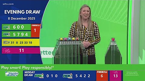 Evening SC winning lottery numbers for December 8, 2025