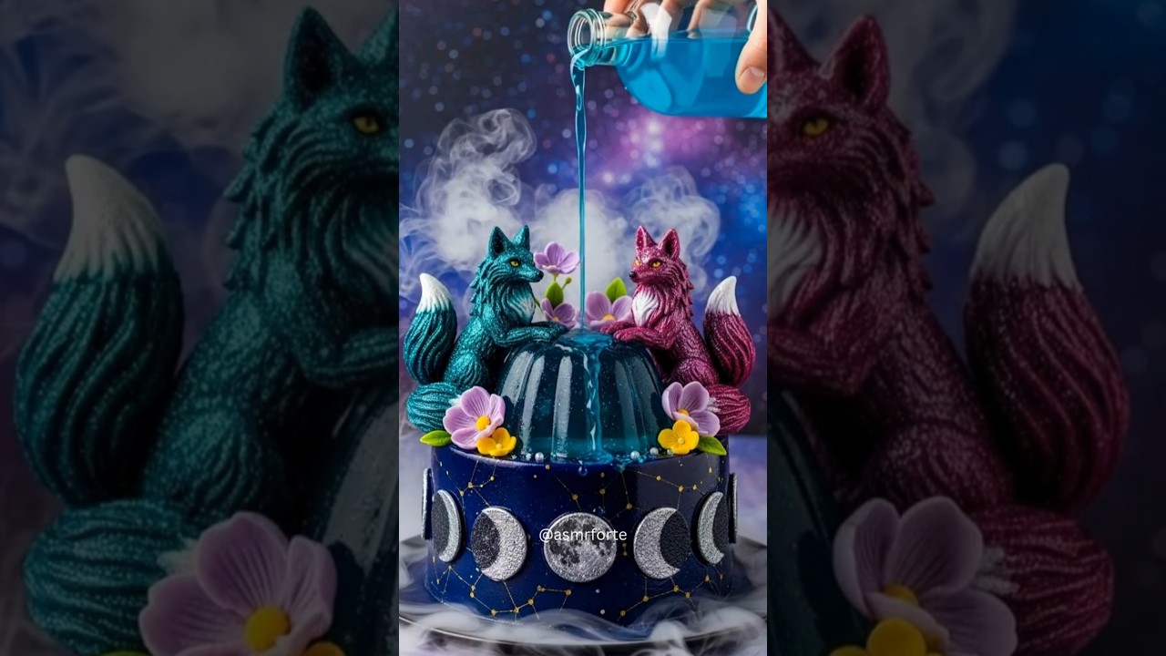 Celestial Elixir Jelly Cake ASMR 🌌|Moon Magic & Mythical Dessert  🐺🍰 