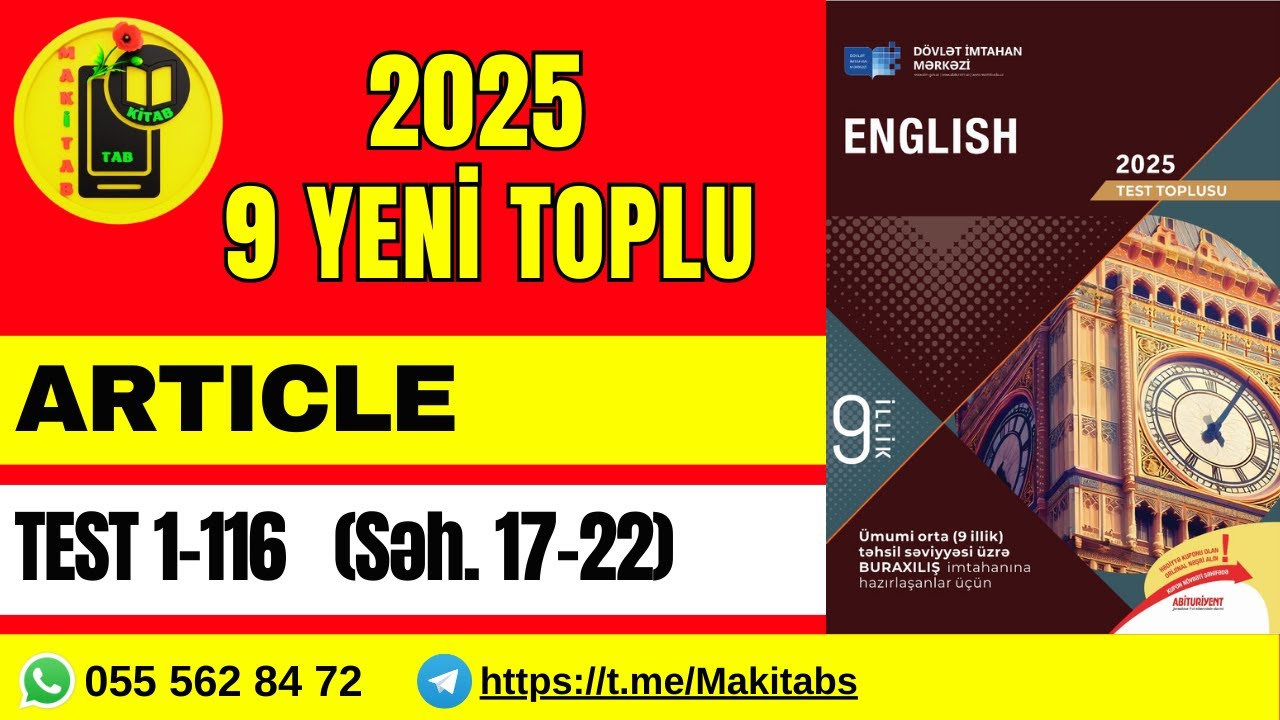 DİM 9-CU SİNİF YENİ TEST TOPLUSU 2025 İNGİLİS DİLİ | ARTICLE (ARTİKL) | Tam İzah |  Sual 1-116