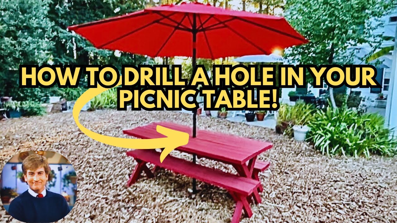 ⚙️HOW TO DRILL A HOLE IN A WOODEN PICNIC TABLE TO INSTALL AN UMBRELLA! 