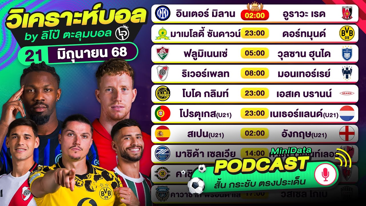 PODCAST วิเคราะห์บอลวันนี้ | วันเสาร์ที่ 21 มิถุนายน 68 | By ลิโป้ตะลุมบอล 
