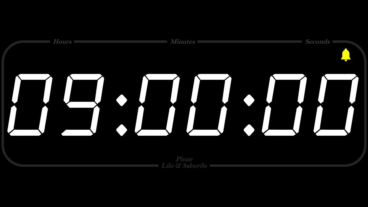 9 Hour TIMER ALARM 1080p COUNTDOWN www