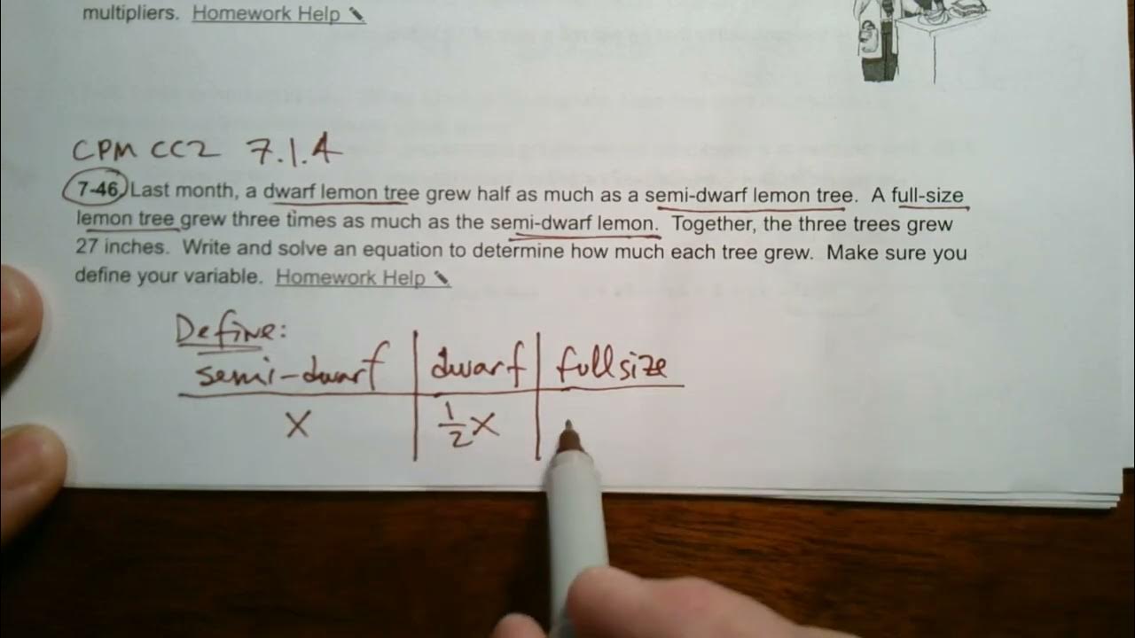 CPM CC2 Section 7.1.4 #7-46 (Using an equation to solve a word problem