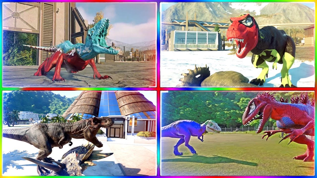 Jurassic World Indoraptor🆚Indominus🆚T rex🆚Triceratops || Tiles Hop Edm Rush