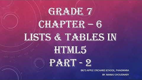 Grade 7 Computer Ch 6 Lists and tables in HTML5 PART 2