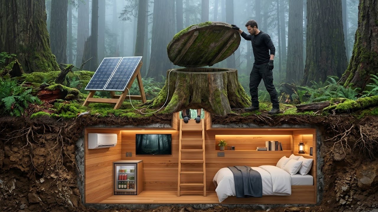 Secret Underground Mini House Built Alone in the Wild Forest (Full ASMR ...