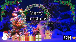 [12H] 24/7 Christmas Fireplace Music 🎅 Christmas Ambience 🔥🎄 Crackling Cozy Christmas Instrumental