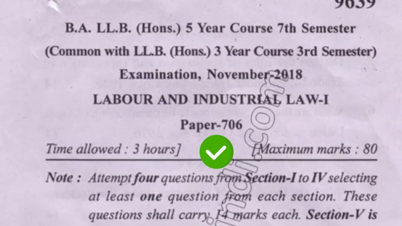 2018 Mdu BA LLB Hons 7th Sem Labour & Industrial Law Question Paper YouTube