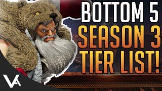 SFV - Bottom 5 Low Tier Characters For Season 3! Who Made The List? Street Fighter 5 Arcade Edition SFV - Bottom 5 Low Tier Characters For Season 3! Who Made The List? Street Fighter 5 Arcade Edition