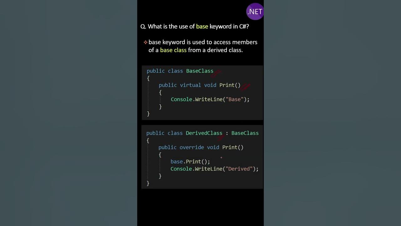 What is the use of base keyword in C# ? - YouTube
