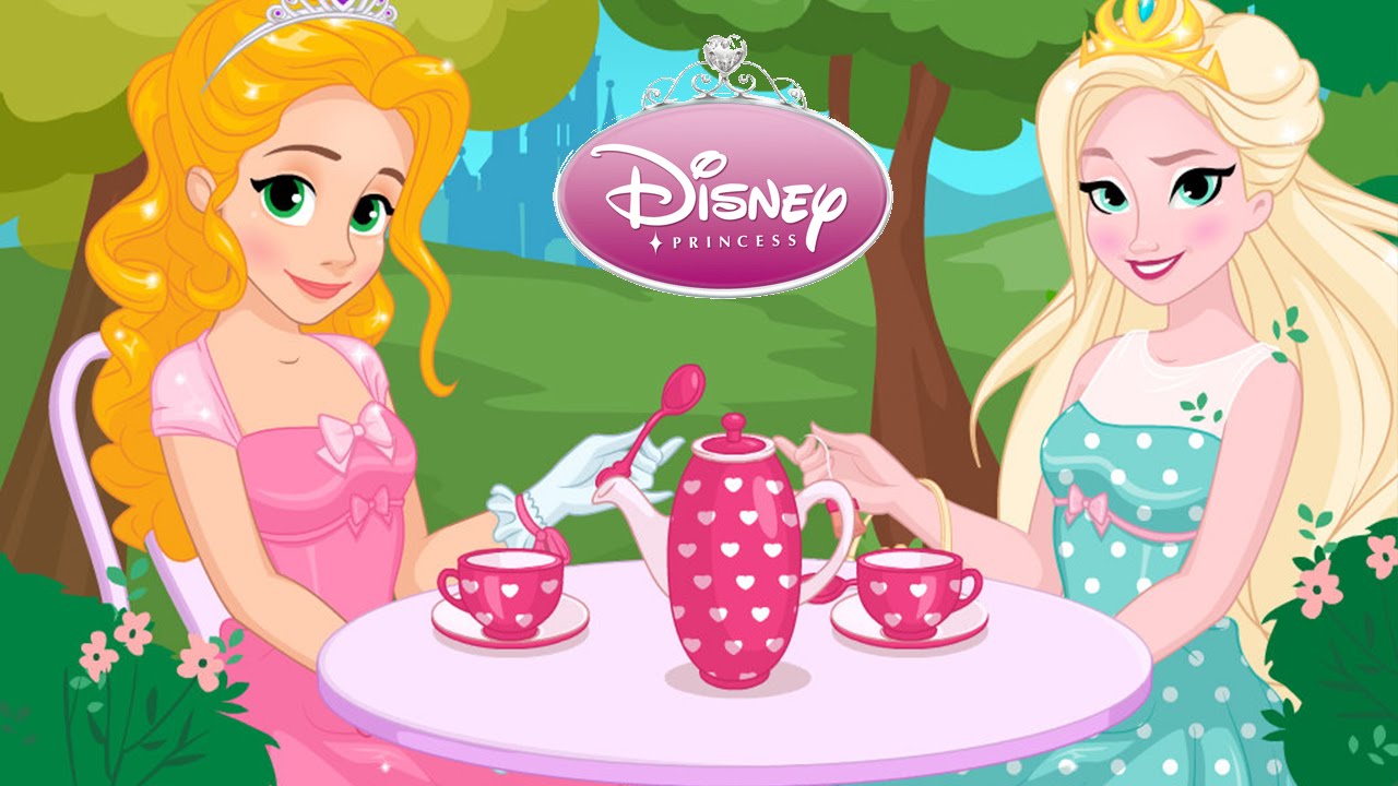 Disney Princesses Tea Party - Rapunzel & Elsa Color & Dress Up Game For Girls - YouTube
