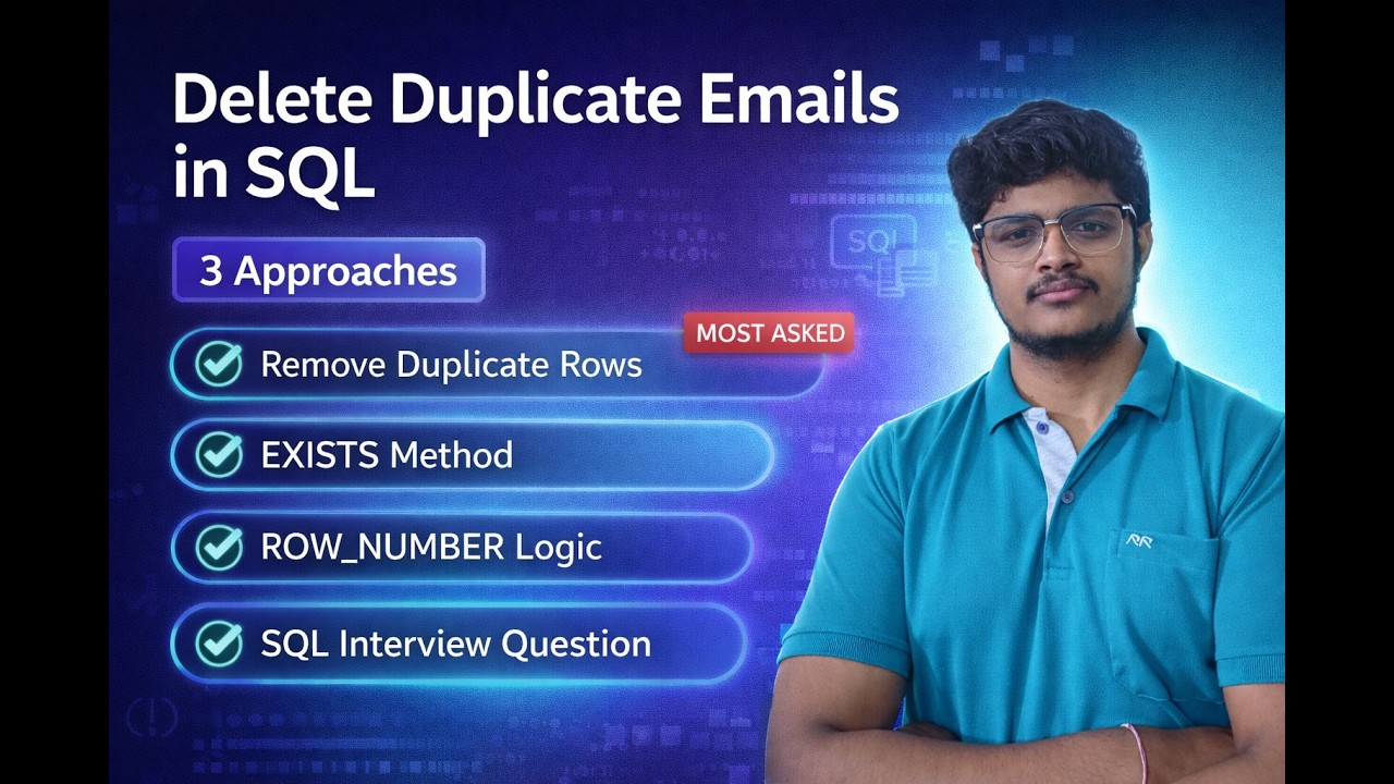 ADVANCED SQL 🔥 Delete Duplicate Emails | 3 SQL Approaches Explained ...