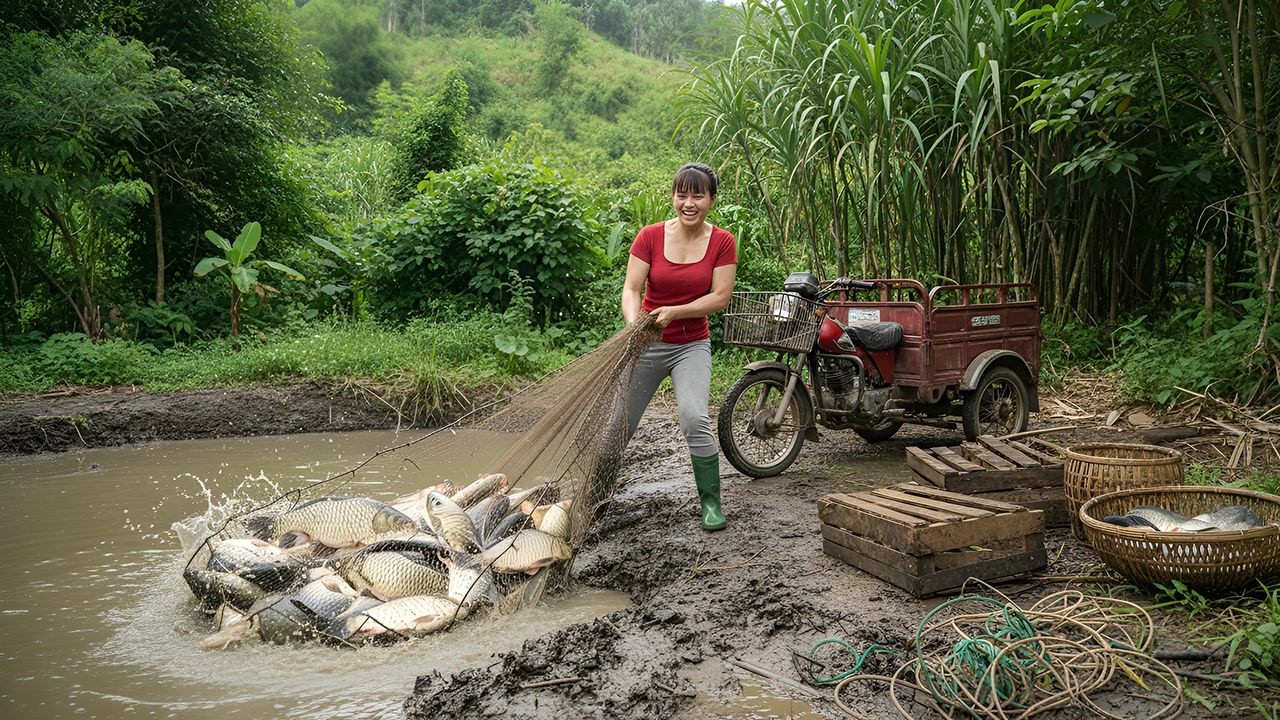 Harvesting A Lot of Big Fish by 3-Wheeled Truck – Going to the Countryside Market to Sell