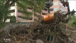 Crews work to clear debris on Barton Springs Road at East Bouldin Creek