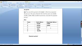 Payback period calculation(with different cash inflows). screenshot 4