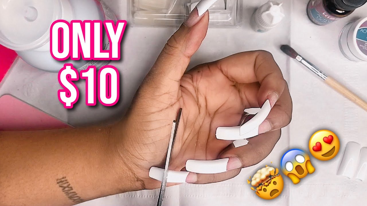 DIY ACRYLIC NAILS AT HOME WHITE FRENCH TIPS KISS NAIL KIT YouTube