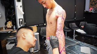 HIS FIRST TIME GETTING A TATTOO! (FULL SLEEVE)