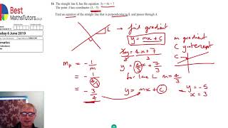 Perpendicular Lines  2019 GCSE Maths Higher Tier Paper 2 Question 16