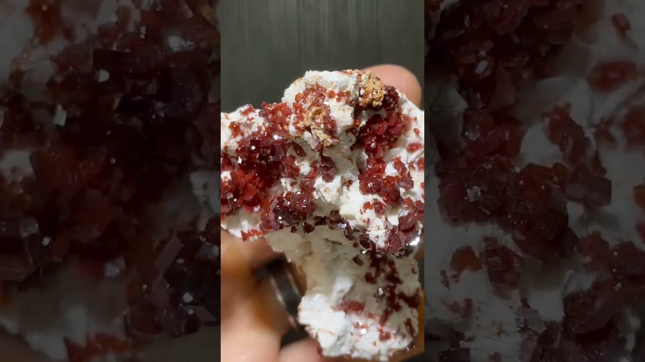 Lustrous Red Vanadinite Crystals on White Barite from Morocco - DallasStoneworks.com