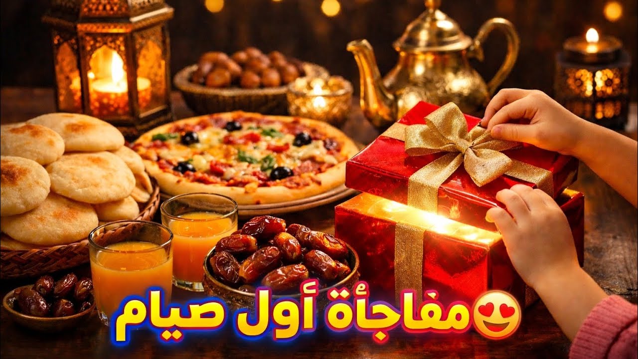 🍕 فطور أول صيام + أحلى مفاجأة من بابا#رمضان_كريم #فطور_رمضان#فلوق#ramadan 