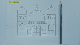 Masjid drawing easy | How to draw a masjid step by step | J U Manna