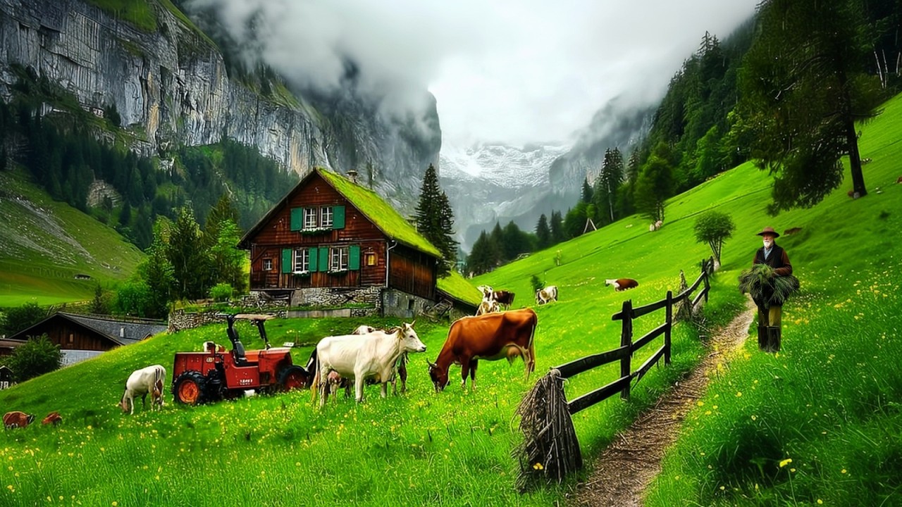 Switzerland Fairytale Villages on Rainy Day - Rain Ambience. Most Beautiful Village Countryside